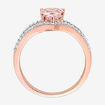 Womens Genuine Pink Morganite 10K Rose Gold Heart Cocktail Ring