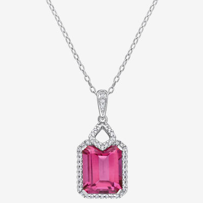 Womens Genuine Pink Topaz Sterling Silver Pendant Necklaces