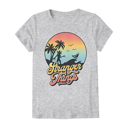 Little & Big Girls Crew Neck Short Sleeve Stranger Things Graphic T-Shirt, Small (7-8), Gray