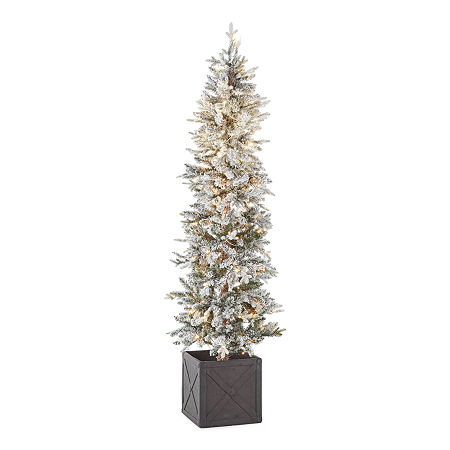 North Pole Trading Co. 5' Potted Burlington Fir Pre-Lit Flocked Christmas Tree, One Size , White