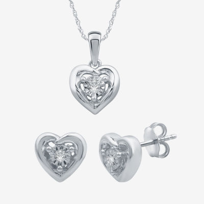 Womens Diamond Accent Natural White Diamond Sterling Silver Heart 2-pc. Jewelry Set