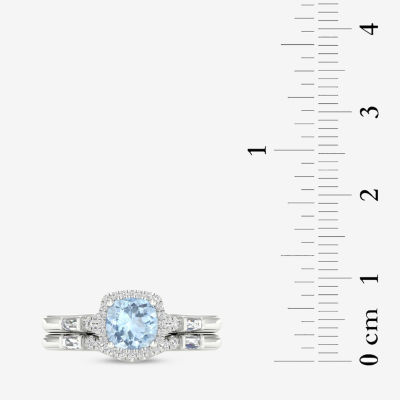 Modern Bride Gemstone Womens 1/3 CT. T.W. Genuine Blue Tanzanite 10K White Gold Cushion Halo Bridal Set