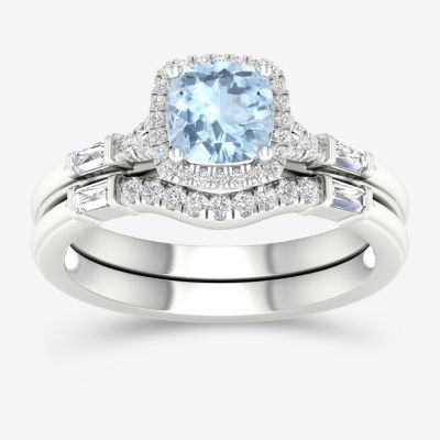 Modern Bride Gemstone Womens 1/3 CT. T.W. Genuine Blue Tanzanite 10K White Gold Cushion Halo Bridal Set