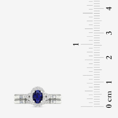 Modern Bride Gemstone and 1/3 CT. T.W. Diamond Oval Halo Bridal Set 10K Gold