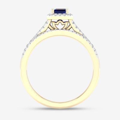 Modern Bride Gemstone Womens 1/3 CT. T.W. Genuine Blue Sapphire 10K Gold Halo Bridal Set