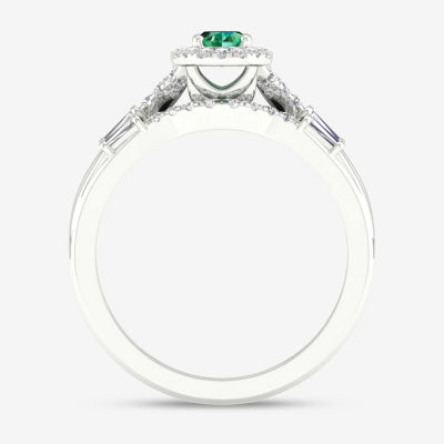 Modern Bride Gemstone and 1/3 CT. T.W. Diamond Oval Halo Bridal Set 10K Gold