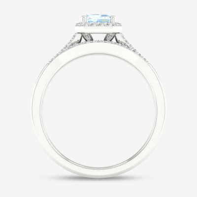 Modern Bride Gemstone Womens 1/5 CT. Genuine Blue Tanzanite 10K White Gold Halo Bridal Set