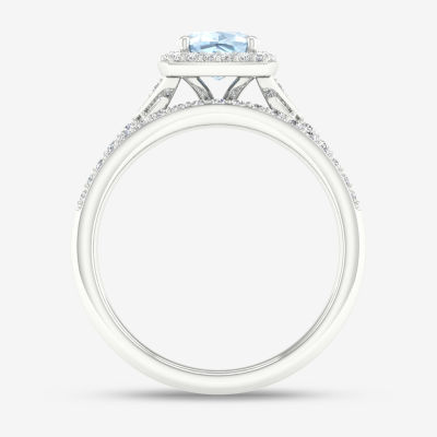 Modern Bride Gemstone Womens 1/3 CT. T.W. Genuine Blue Aquamarine 10K White Gold Cushion Halo Bridal Set