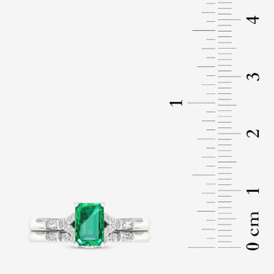 Modern Bride Gemstone Womens 1/4 CT. T.W. Genuine Green Emerald 10K White Gold Bridal Set