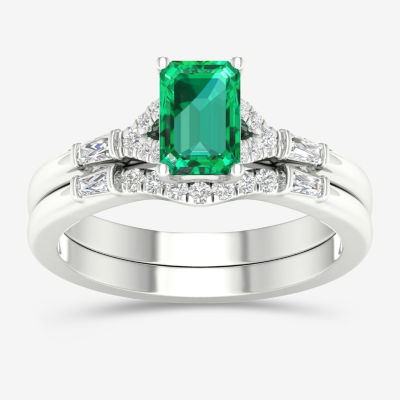 Modern Bride Gemstone Womens 1/4 CT. T.W. Genuine Green Emerald 10K White Gold Bridal Set