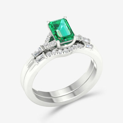 Modern Bride Gemstone Womens 1/4 CT. T.W. Genuine Green Emerald 10K White Gold Bridal Set