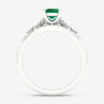 Modern Bride Gemstone Womens 1/4 CT. T.W. Genuine Green Emerald 10K White Gold Bridal Set