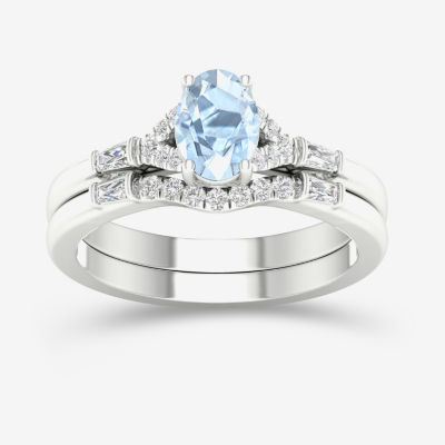Modern Bride Gemstone and 1/ CT. T.W. Diamond Oval Bridal Set 14K Gold
