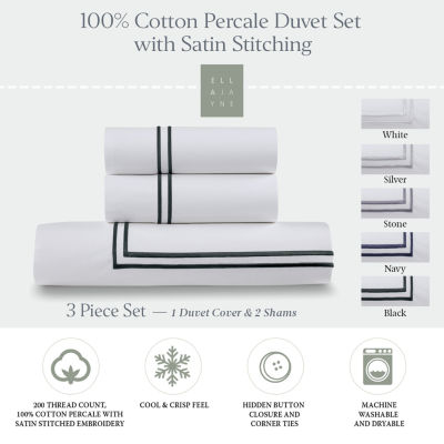 Ella Jayne 100% Cotton Percale 3 Piece Duvet Set with Satin Stitching