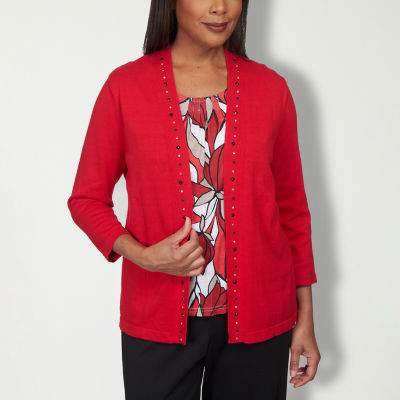 Alfred Dunner Park Place Womens Crew Neck 3/4 Sleeve Leaf Layered Sweaters  | Hawthorn Mall