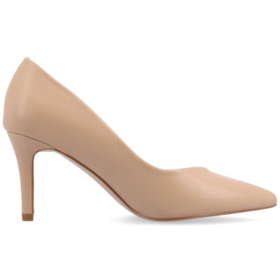 Pointed-Toe Flared Heel Pumps - Nude