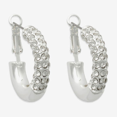 Bold Elements Silver Tone Glass 25.1mm Hoop Earrings