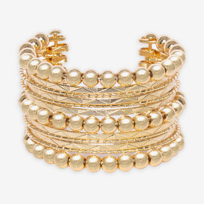 Bold Elements Gold Tone Glass Cuff Bracelet