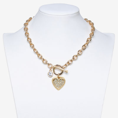 Bold Elements Gold Tone Womens Glass Heart Pendant Necklaces