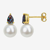 Womens Pink Cultured Freshwater Pearl 18K Rose Gold Over Silver Flower Drop Earrings