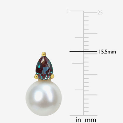 White Cultured Freshwater Pearl 18K Gold Over Silver 15.5mm Stud Earrings