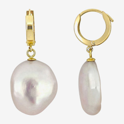 White Cultured Freshwater Pearl 14K Gold Drop Earrings