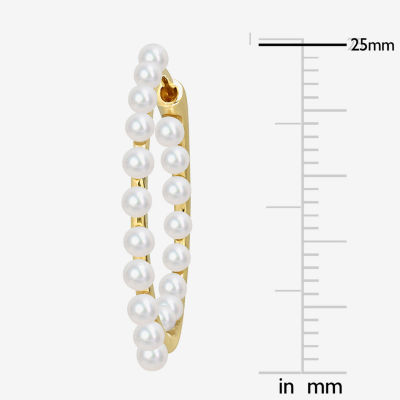 White Cultured Freshwater Pearl 14K Gold 2.5mm Hoop Earrings