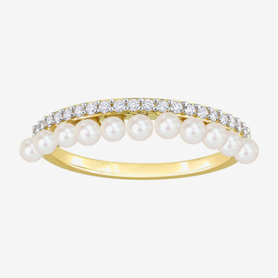 Womens 1/6 CT. T.W. 2MM White Cultured Freshwater Pearl 14K Gold Cocktail Ring