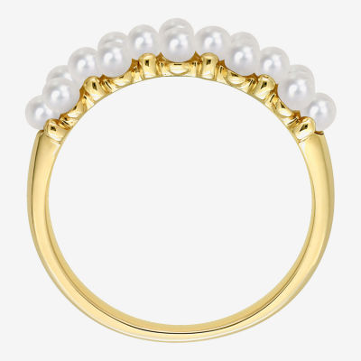 Womens 2MM White Cultured Freshwater Pearl 14K Gold Cocktail Ring