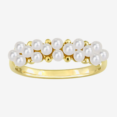 Womens 2MM White Cultured Freshwater Pearl 14K Gold Cocktail Ring