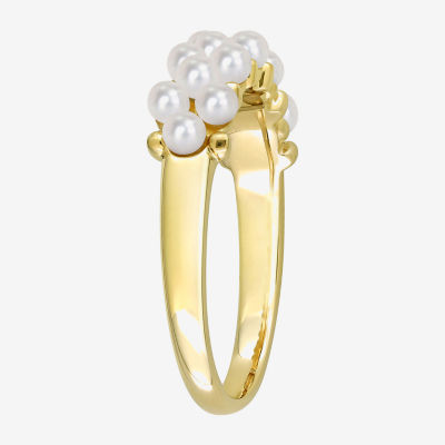 Womens 2MM White Cultured Freshwater Pearl 14K Gold Cocktail Ring