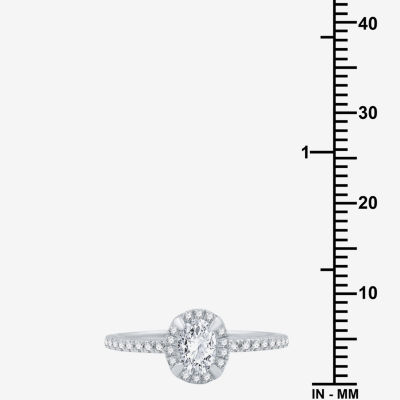 I Said Yes (G / Si1-Si2) Womens 1 CT. T.W. Lab Grown White Diamond Sterling Silver Oval Halo Engagement Ring