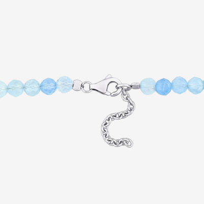 Womens Genuine Blue Aquamarine Sterling Silver Beaded Bracelet