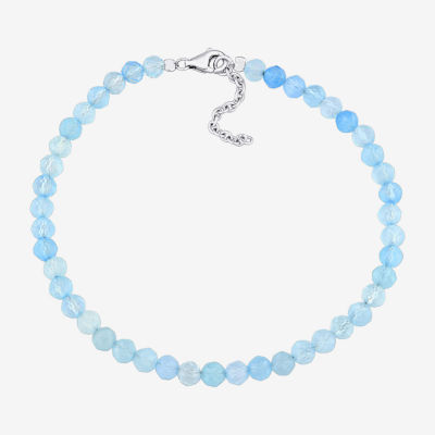 Womens Genuine Blue Aquamarine Sterling Silver Beaded Bracelet