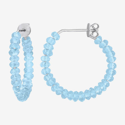 Womens Genuine Blue Topaz Sterling Silver 26mm Hoop Earrings