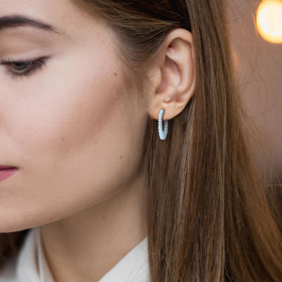 Womens Genuine Blue Topaz Sterling Silver 26mm Hoop Earrings