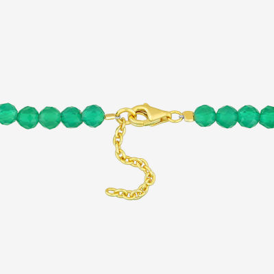 Genuine Green Onyx 18K Gold Over Silver Beaded Bracelet