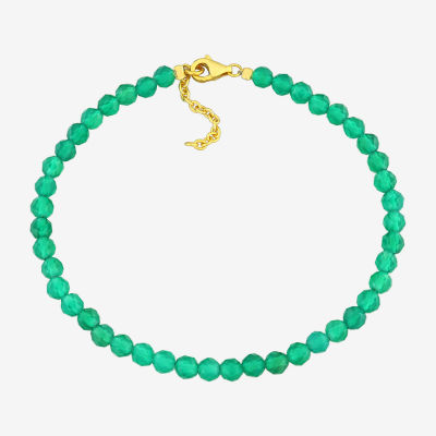 Genuine Green Onyx 18K Gold Over Silver Beaded Bracelet