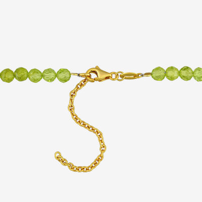 Womens Green Peridot 18K Gold Over Silver 17 Inch Beaded Necklace