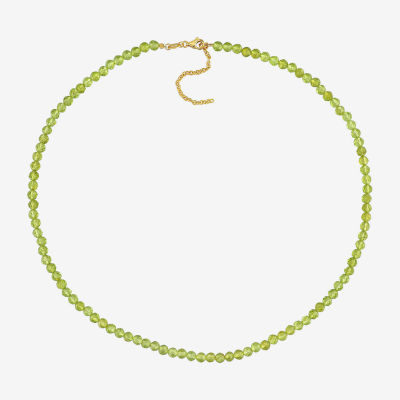 Womens Green Peridot 18K Gold Over Silver 17 Inch Beaded Necklace