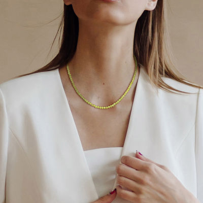 Womens Green Peridot 18K Gold Over Silver 17 Inch Beaded Necklace