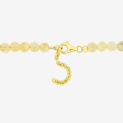 Genuine Yellow Citrine 18K Gold Over Silver Beaded Bracelet