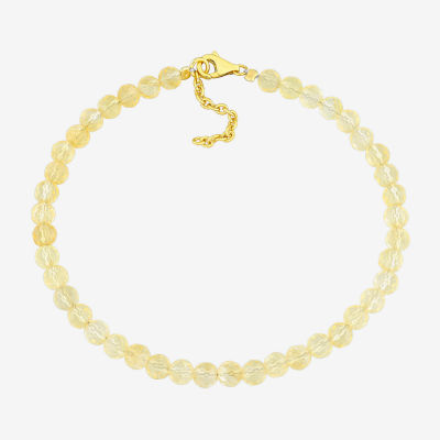 Genuine Yellow Citrine 18K Gold Over Silver Beaded Bracelet