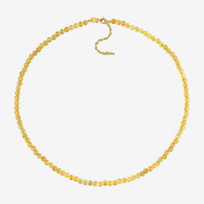 Womens Genuine Yellow Citrine 18K Gold Over Silver Beaded Necklace