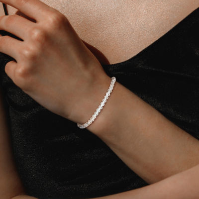 Genuine White Topaz Sterling Silver Beaded Bracelet