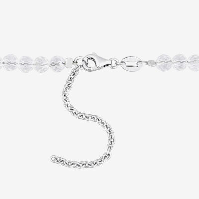 Womens Genuine White Topaz Sterling Silver Beaded Necklace