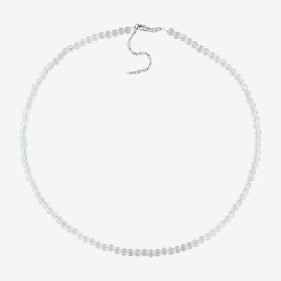 Womens Genuine White Topaz Sterling Silver Beaded Necklace