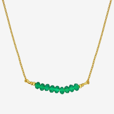 Womens Genuine Green Onyx 18K Gold Over Silver Beaded Necklace