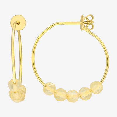 Genuine Yellow Citrine 18K Gold Over Silver 26mm Hoop Earrings