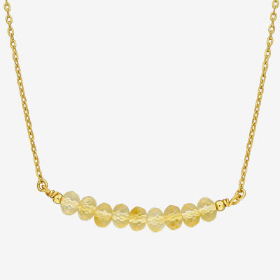 Womens Genuine Yellow Citrine 18K Gold Over Silver Beaded Necklace